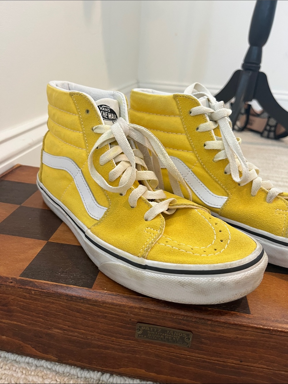 Vans Yellow High-Top Suede Sneakers with White Stripe